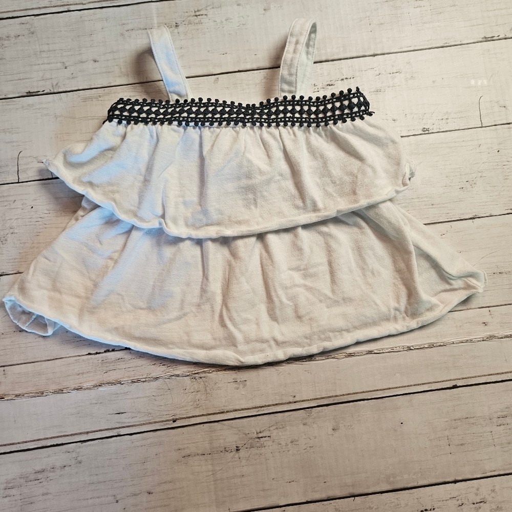 Tommy‎ Bahama Girls 2T White Tiered Ruffle Top Blue Embroidered Trim Boho Chic